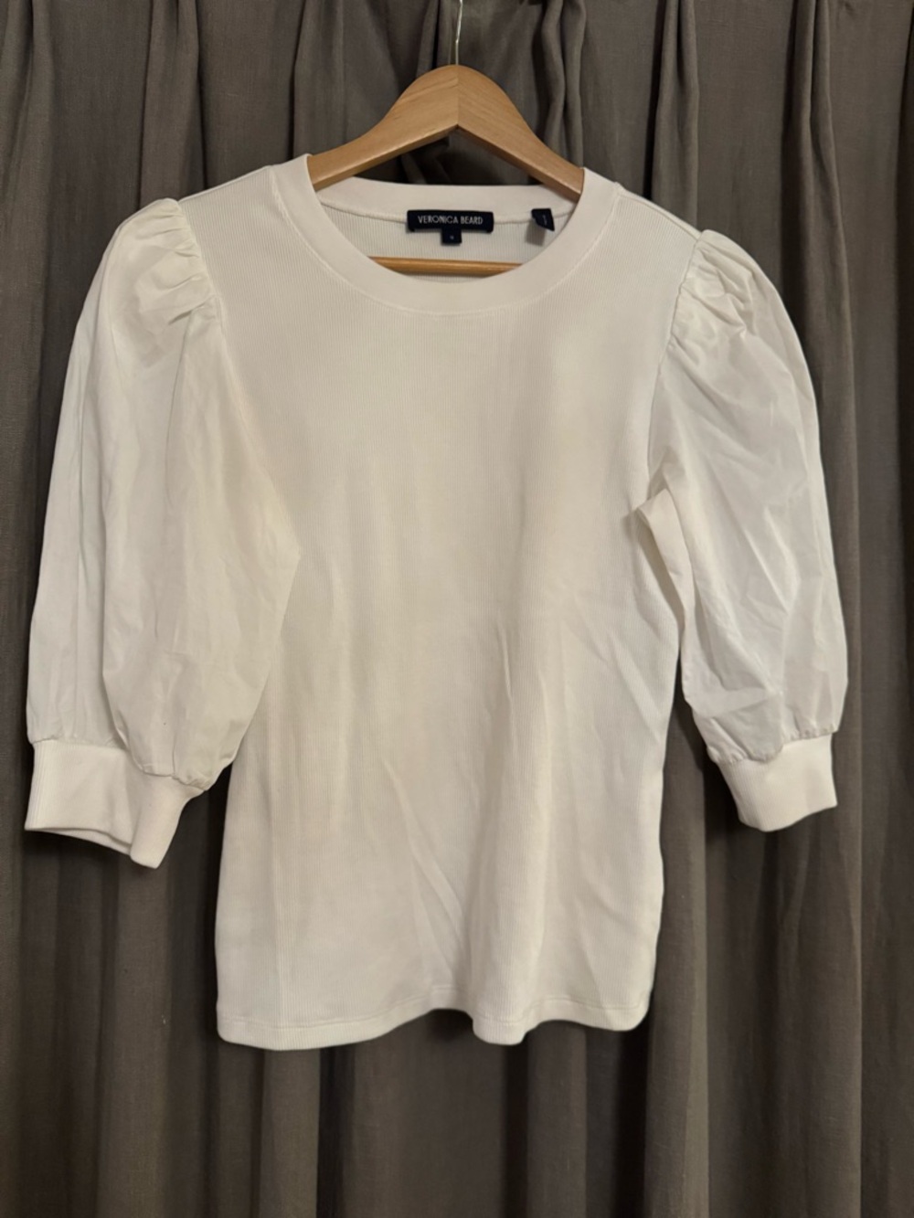 Veronica Beard White Puff-Sleeve Top medium